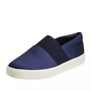 VINCE Corbin Navy Blue Satin Slip On Sneakers